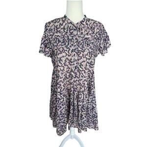 Isabel Marant Étoile Cotton Floral Tiered Dress Ruffles Purple Sz 34/2 Parisian